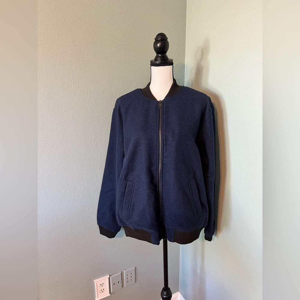 New Ben Sherman Navy Wool Blend Bomber Jacket Size Large